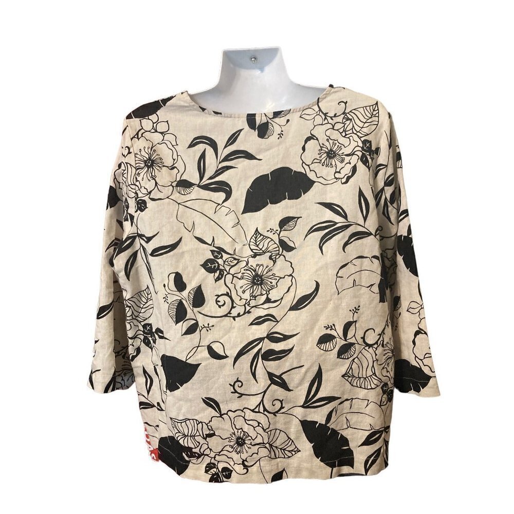 HOT COTTON Women's Size Large Linen Cotton Blend  3/4 Sleeve Top Shirt Pullover - Picture 2 of 8